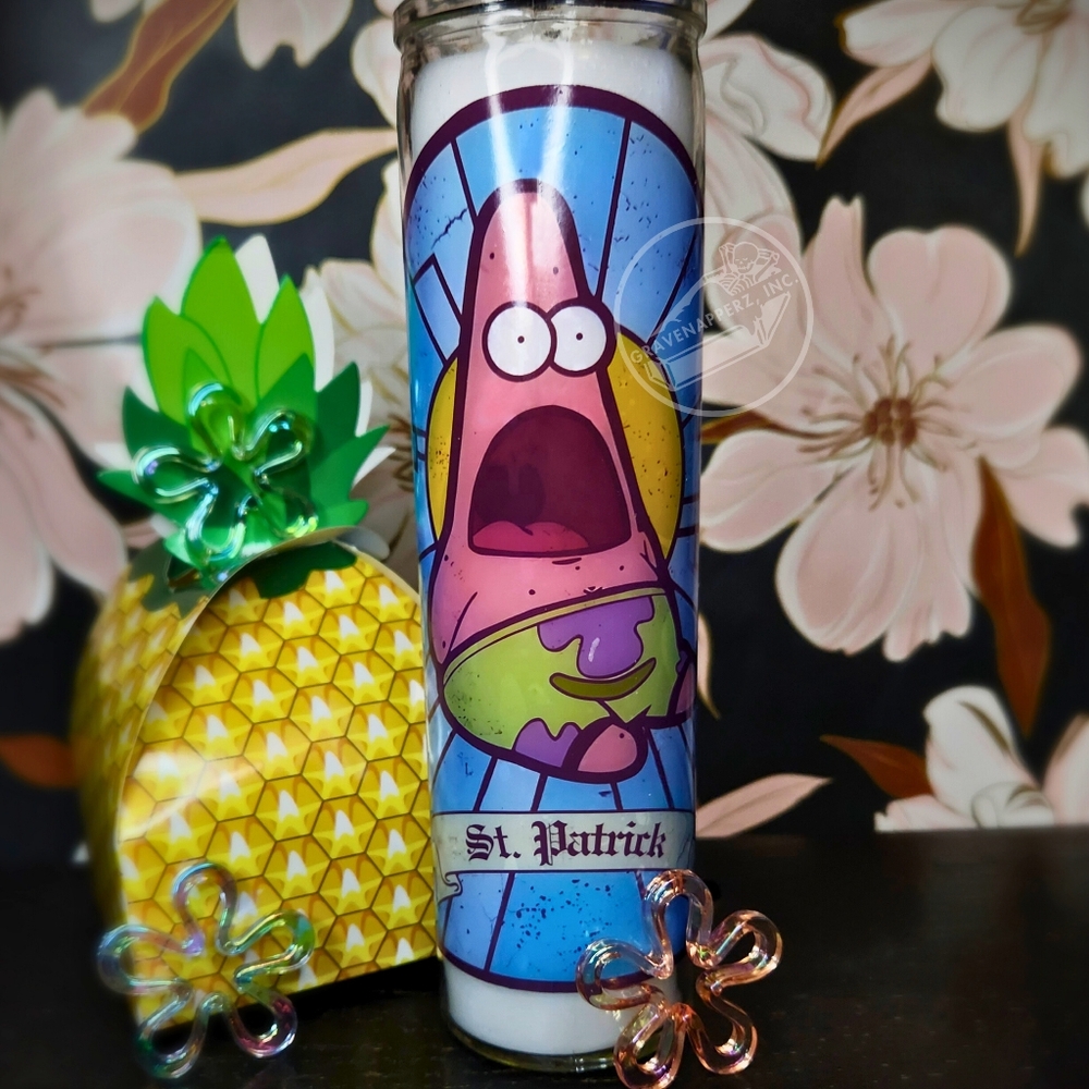 Handmade St. Patrick STAR Candle Bees+Coconut Wax Funny Housewarming Spongebob
